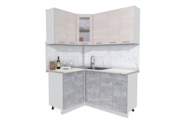 Кухонный гарнитур Мила 1,2х1,6 м (Вудлайн кремовый/Бетон) фабрика Интерлиния