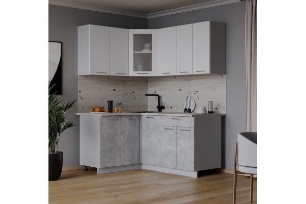 Кухонный гарнитур Мила 1,2х1,6 м (Белый Платинум/Бетон) фабрика Интерлиния