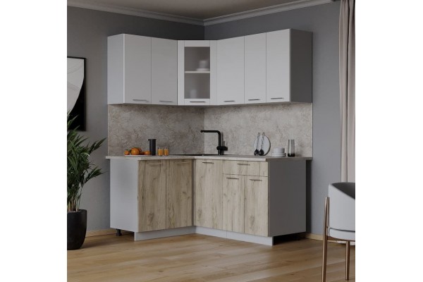 Кухонный гарнитур Мила 1,2х1,6 м (Белый Платинум/Дуб серый) фабрика Интерлиния