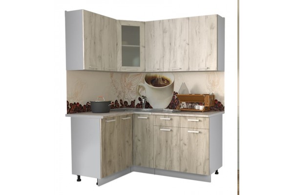 Кухонный гарнитур Мила 1,2х1,7 м (Дуб белый/Дуб серый) фабрика Интерлиния