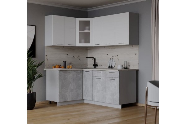 Кухонный гарнитур Мила 1,2х1,7 м (Белый Платинум/Бетон) фабрика Интерлиния