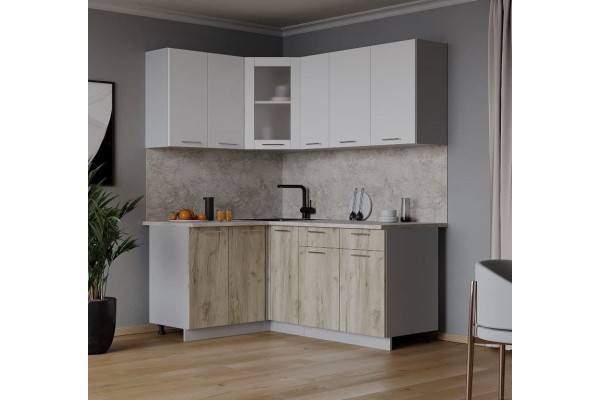 Кухонный гарнитур Мила 1,2х1,7 м (Белый Платинум/Дуб серый) фабрика Интерлиния