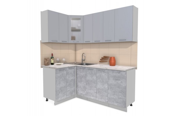 Кухонный гарнитур Мила 1,2х1,9 м (Серебро/Бетон) фабрика Интерлиния
