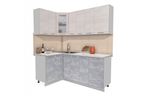 Кухонный гарнитур Мила 1,2х1,9 м (Вудлайн кремовый/Бетон) фабрика Интерлиния