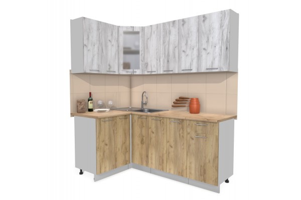 Кухонный гарнитур Мила 1,2х1,9 м (Дуб белый/Дуб золотой) фабрика Интерлиния