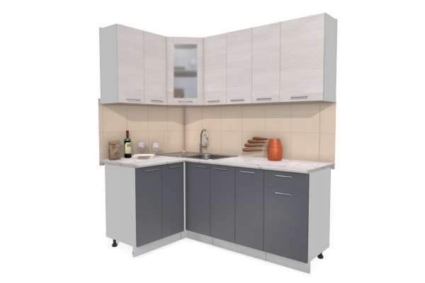 Кухонный гарнитур Мила 1,2х1,9 м (Вудлайн кремовый/Антрацит) фабрика Интерлиния