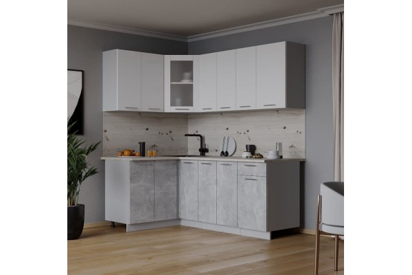 Кухонный гарнитур Мила 1,2х1,9 м (Белый Платинум/Бетон) фабрика Интерлиния