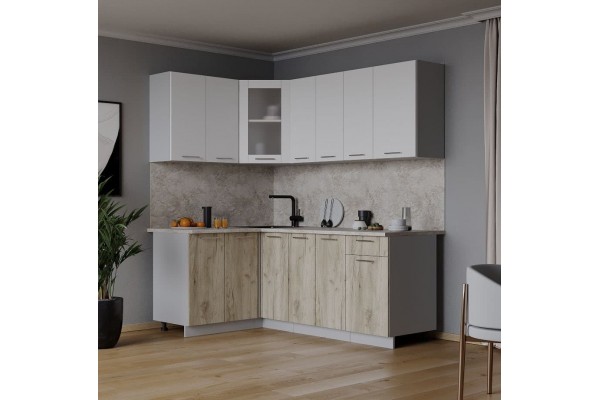 Кухонный гарнитур Мила 1,2х1,9 м (Белый Платинум/Дуб серый) фабрика Интерлиния