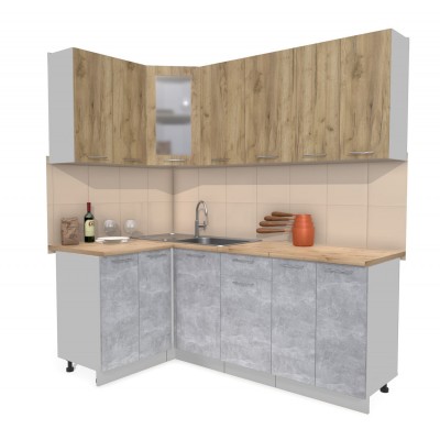 Кухонный гарнитур Мила 1,2х2,0 м (Дуб золотой/Бетон) фабрика Интерлиния Кухонный гарнитур Мила 1,2х2,0 м (Дуб золотой/Бетон) фабрика Интерлиния