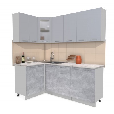 Кухонный гарнитур Мила 1,2х2,0 м (Серебро/Бетон) фабрика Интерлиния Кухонный гарнитур Мила 1,2х2,0 м (Серебро/Бетон) фабрика Интерлиния