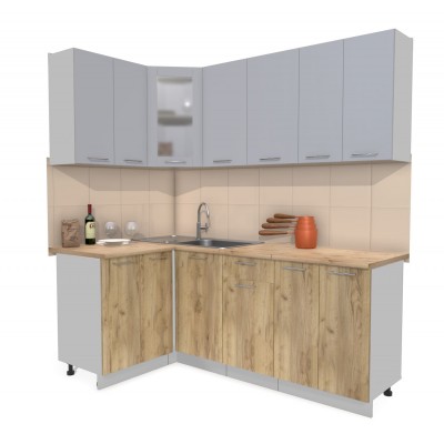 Кухонный гарнитур Мила 1,2х2,0 м (Серебро/Дуб золотой) фабрика Интерлиния Кухонный гарнитур Мила 1,2х2,0 м (Серебро/Дуб золотой) фабрика Интерлиния