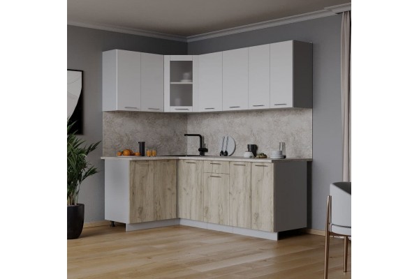 Кухонный гарнитур Мила 1,2х2,0 м (Белый Платинум/Дуб серый) фабрика Интерлиния