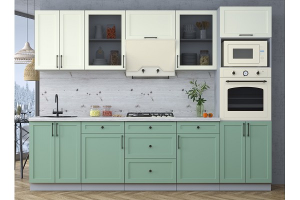Готовая кухня Тренд Soft-touch 2,8В (Белый/Мята) фабрика Интерлиния