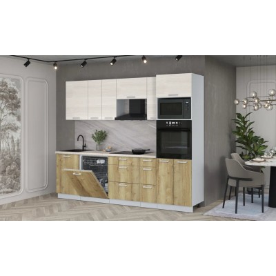 Кухонный гарнитур Мила Лайт 2,6-ПМ1 (Вудлайн кремовый/Дуб золотой/Травертин) фабрика Интерлиния Кухонный гарнитур Мила Лайт 2,6-ПМ1 (Вудлайн кремовый/Дуб золотой/Травертин) фабрика Интерлиния