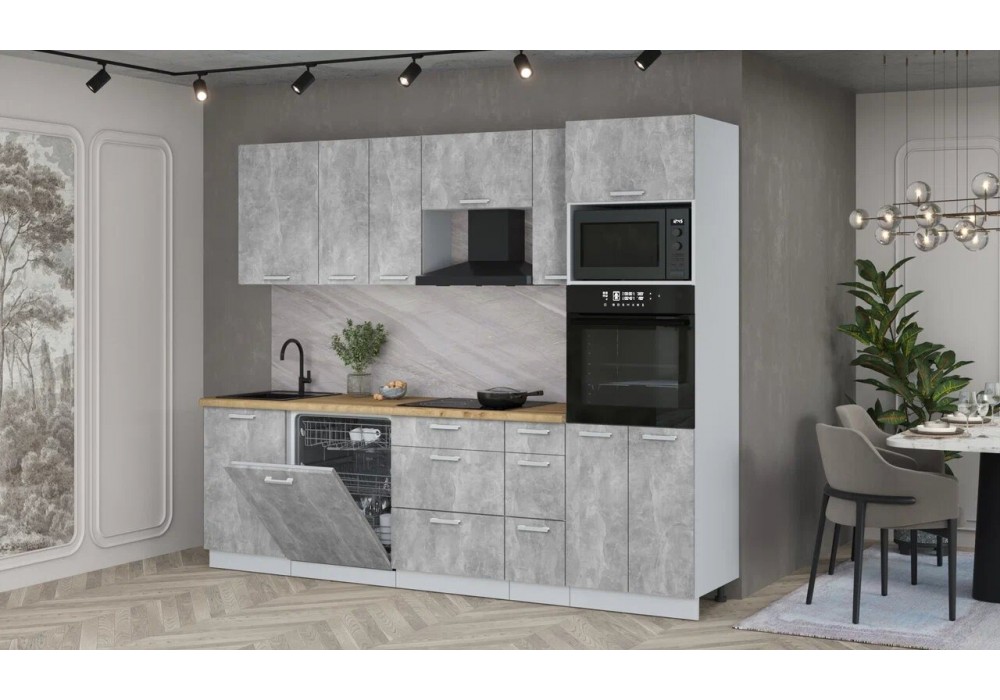 Кухонный гарнитур Мила Лайт 2,6-ПМ1 (Бетон/Дуб бунратти) фабрика Интерлиния в Минске Кухонный гарнитур Мила Лайт 2,6-ПМ1 (Бетон/Дуб бунратти) фабрика Интерлиния