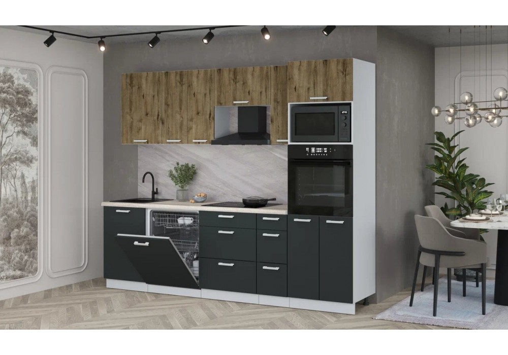 Кухонный гарнитур Мила Лайт 2,6-ПМ1 (Дуб Веллингтон/Антрацит/Травертин) фабрика Интерлиния в Минске Кухонный гарнитур Мила Лайт 2,6-ПМ1 (Дуб Веллингтон/Антрацит/Травертин) фабрика Интерлиния