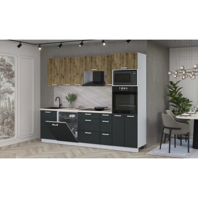 Кухонный гарнитур Мила Лайт 2,6-ПМ1 (Дуб Веллингтон/Антрацит/Травертин) фабрика Интерлиния Кухонный гарнитур Мила Лайт 2,6-ПМ1 (Дуб Веллингтон/Антрацит/Травертин) фабрика Интерлиния