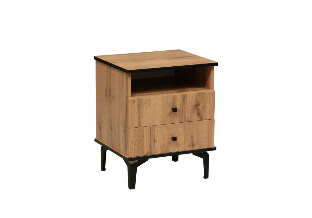 Тумба прикроватная  Либерти 51.17  (опора h=150мм) (дуб вотан / черный / профиль: Masa Decor дуб вотан) Фабрика Олмеко в Минске Тумба прикроватная  Либерти 51.17  (опора h=150мм) (дуб вотан / черный / профиль: Masa Decor дуб вотан) Фабрика Олмеко