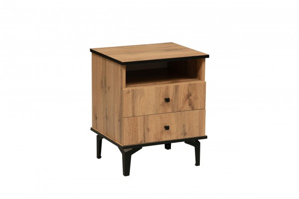 Тумба прикроватная  Либерти 51.17  (опора h=150мм) (дуб вотан / черный / профиль: Masa Decor дуб вотан) Фабрика Олмеко