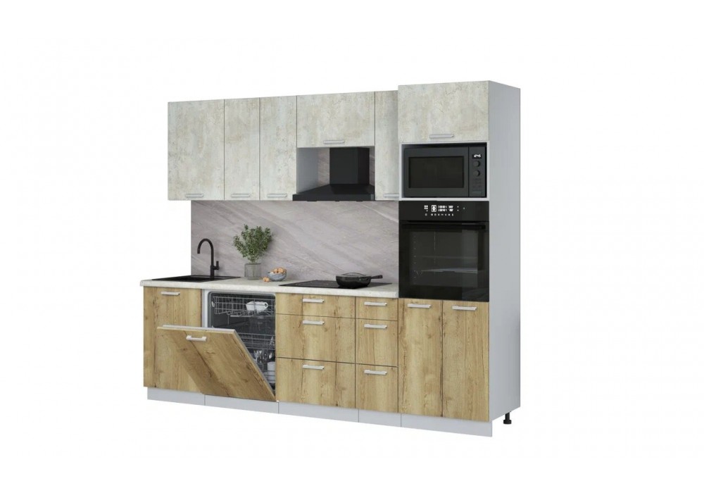 Кухонный гарнитур Мила Лайт 2,6-ПМ1 (Бетон лайт/Дуб золотой/Опал светлый) фабрика Интерлиния в Минске Кухонный гарнитур Мила Лайт 2,6-ПМ1 (Бетон лайт/Дуб золотой/Опал светлый) фабрика Интерлиния