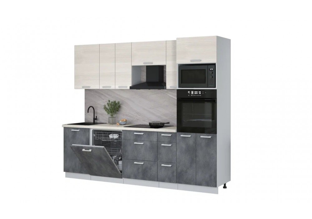 Кухонный гарнитур Мила Лайт 2,6-ПМ1 (Вудлайн кремовый/Бетон Портленд/Сосна бискайская) фабрика Интерлиния в Минске Кухонный гарнитур Мила Лайт 2,6-ПМ1 (Вудлайн кремовый/Бетон Портленд/Сосна бискайская) фабрика Интерлиния