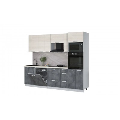 Кухонный гарнитур Мила Лайт 2,6-ПМ1 (Вудлайн кремовый/Бетон Портленд/Сосна бискайская) фабрика Интерлиния Кухонный гарнитур Мила Лайт 2,6-ПМ1 (Вудлайн кремовый/Бетон Портленд/Сосна бискайская) фабрика Интерлиния