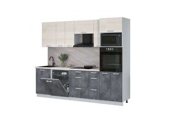 Кухонный гарнитур Мила Лайт 2,6-ПМ1 (Вудлайн кремовый/Бетон Портленд/Сосна бискайская) фабрика Интерлиния