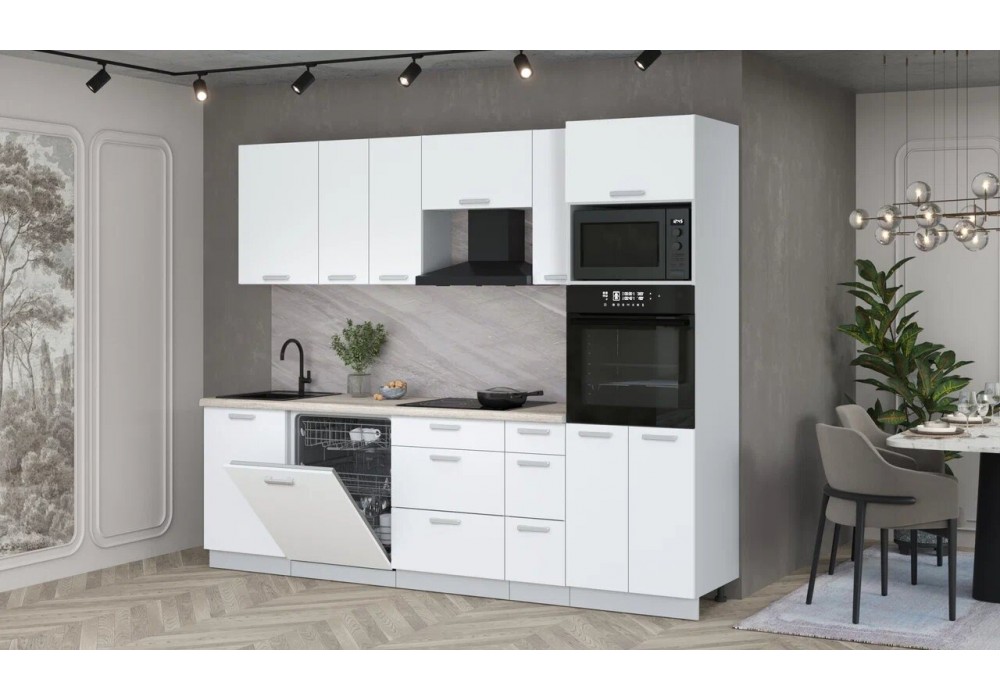 Кухонный гарнитур Мила Лайт 2,6-ПМ1 (Белый Платинум/Белый Платинум/Травертин) фабрика Интерлиния в Минске Кухонный гарнитур Мила Лайт 2,6-ПМ1 (Белый Платинум/Белый Платинум/Травертин) фабрика Интерлиния