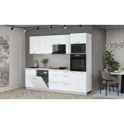 Кухонный гарнитур Мила Лайт 2,6-ПМ1 (Белый Платинум/Белый Платинум/Травертин) фабрика Интерлиния Кухонный гарнитур Мила Лайт 2,6-ПМ1 (Белый Платинум/Белый Платинум/Травертин) фабрика Интерлиния