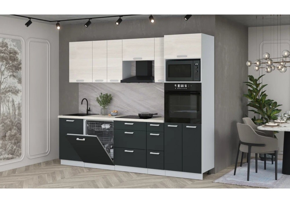 Кухонный гарнитур Мила Лайт 2,6-ПМ1 (Вудлайн кремовый/Антрацит/Сосна бискайская) фабрика Интерлиния в Минске Кухонный гарнитур Мила Лайт 2,6-ПМ1 (Вудлайн кремовый/Антрацит/Сосна бискайская) фабрика Интерлиния