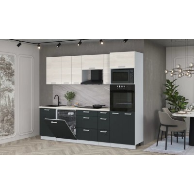 Кухонный гарнитур Мила Лайт 2,6-ПМ1 (Вудлайн кремовый/Антрацит/Сосна бискайская) фабрика Интерлиния Кухонный гарнитур Мила Лайт 2,6-ПМ1 (Вудлайн кремовый/Антрацит/Сосна бискайская) фабрика Интерлиния