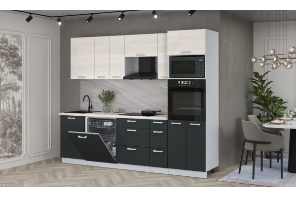 Кухонный гарнитур Мила Лайт 2,6-ПМ1 (Вудлайн кремовый/Антрацит/Сосна бискайская) фабрика Интерлиния