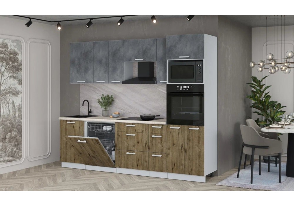 Кухонный гарнитур Мила Лайт 2,6-ПМ1 (Бетон Портленд/Дуб Веллингтон/Травертин) фабрика Интерлиния в Минске Кухонный гарнитур Мила Лайт 2,6-ПМ1 (Бетон Портленд/Дуб Веллингтон/Травертин) фабрика Интерлиния