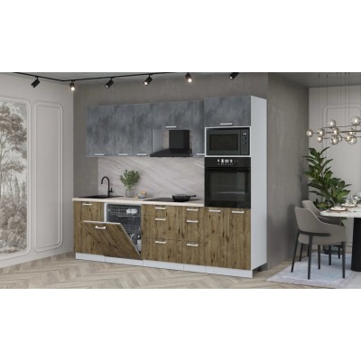 Кухонный гарнитур Мила Лайт 2,6-ПМ1 (Бетон Портленд/Дуб Веллингтон/Травертин) фабрика Интерлиния Кухонный гарнитур Мила Лайт 2,6-ПМ1 (Бетон Портленд/Дуб Веллингтон/Травертин) фабрика Интерлиния