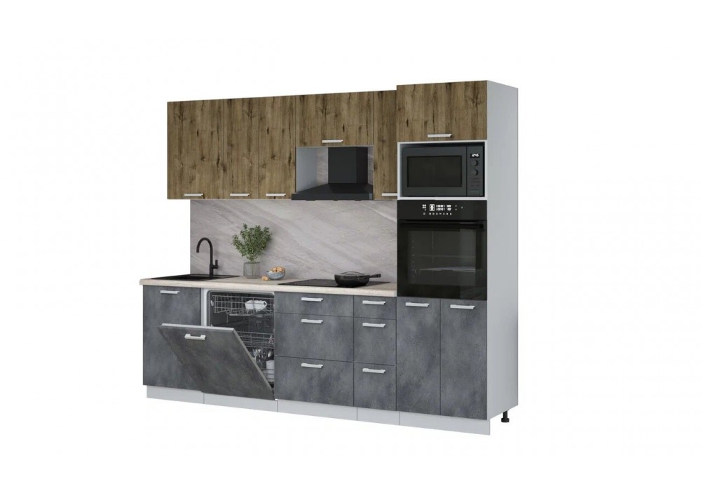 Кухонный гарнитур Мила Лайт 2,6-ПМ1 (Дуб Веллингтон/Бетон Портленд/Травертин) фабрика Интерлиния в Минске Кухонный гарнитур Мила Лайт 2,6-ПМ1 (Дуб Веллингтон/Бетон Портленд/Травертин) фабрика Интерлиния