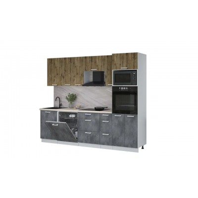 Кухонный гарнитур Мила Лайт 2,6-ПМ1 (Дуб Веллингтон/Бетон Портленд/Травертин) фабрика Интерлиния Кухонный гарнитур Мила Лайт 2,6-ПМ1 (Дуб Веллингтон/Бетон Портленд/Травертин) фабрика Интерлиния