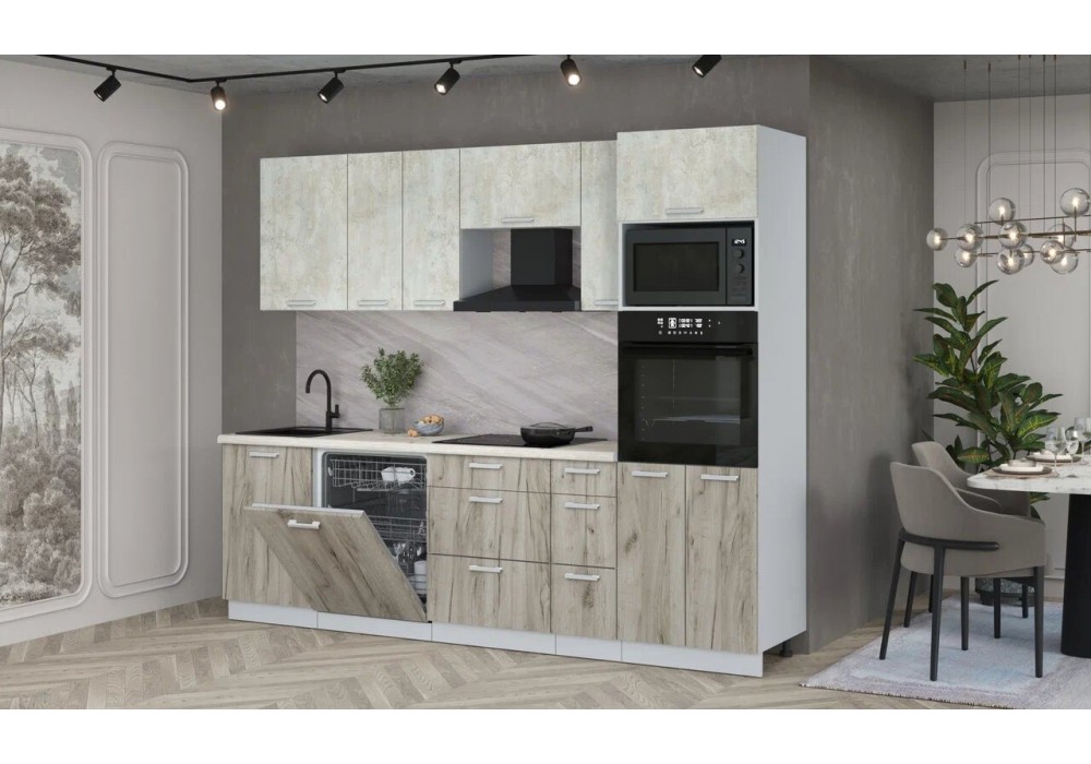 Кухонный гарнитур Мила Лайт 2,6-ПМ1 (Бетон лайт/Дуб серый/Сосна бискайская) фабрика Интерлиния в Минске Кухонный гарнитур Мила Лайт 2,6-ПМ1 (Бетон лайт/Дуб серый/Сосна бискайская) фабрика Интерлиния