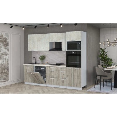 Кухонный гарнитур Мила Лайт 2,6-ПМ1 (Бетон лайт/Дуб серый/Сосна бискайская) фабрика Интерлиния Кухонный гарнитур Мила Лайт 2,6-ПМ1 (Бетон лайт/Дуб серый/Сосна бискайская) фабрика Интерлиния